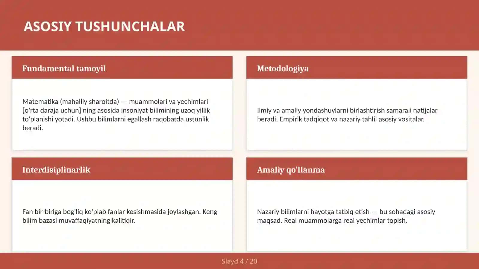 Matematika (mahalliy sharoitda) — muammolari va yechimlari [o'rta daraja uchun] 4