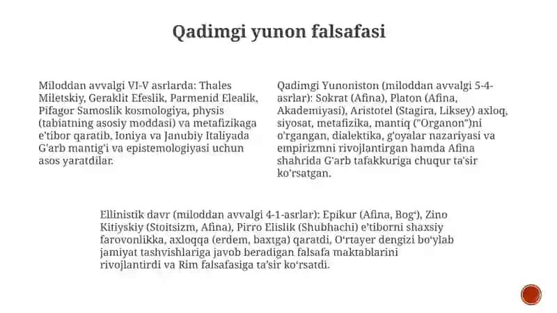 Falsafiy tafakkur taraqiyot bosqichlari gʻarb falsafasi 4