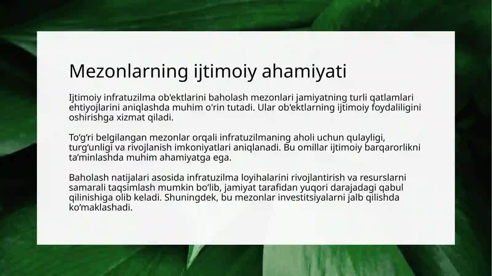 IJTIMOIY INFRATUZILMA OBYEKTLARINI (MAKTAB, SHIFOXONAGA VA BOSHQALAR) BAHOLASHNING O'ZIGA XOS XUSUSIYATLARI 4