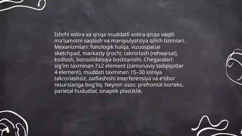 Xotira jarayonlari:mexanizmlar,turlari va rivojlantirish usullari 4