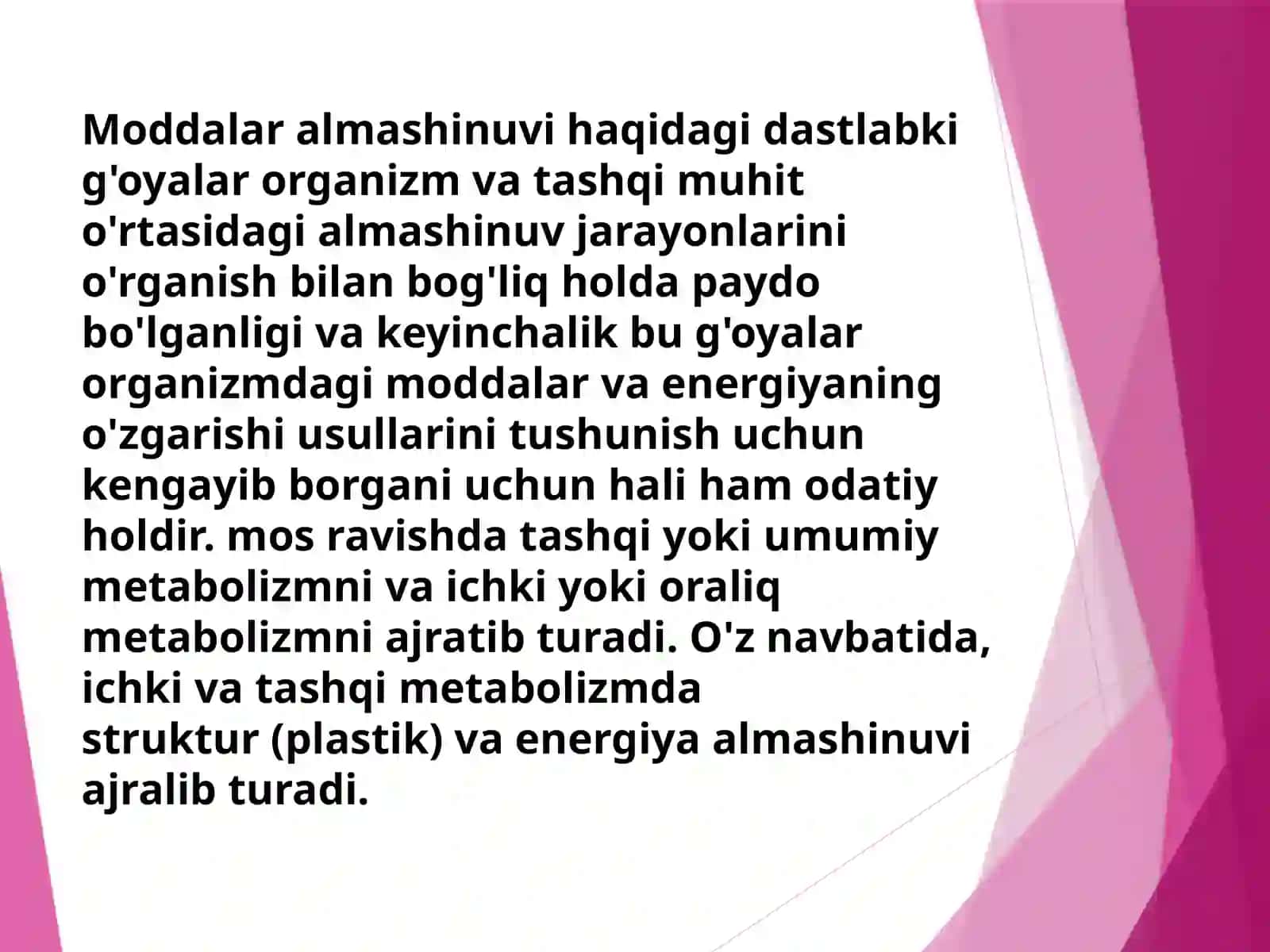 METABOLIZM JARAYONIDA ENERGIYANING HOSIL BOʻLISHI VA SARFLANISHI 4