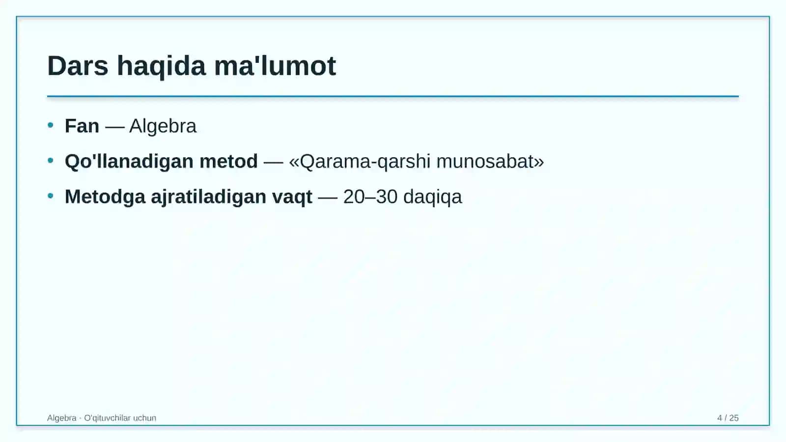 algebra darslarida qarama qarshi munosabat metodidan foydalanish 3310 4