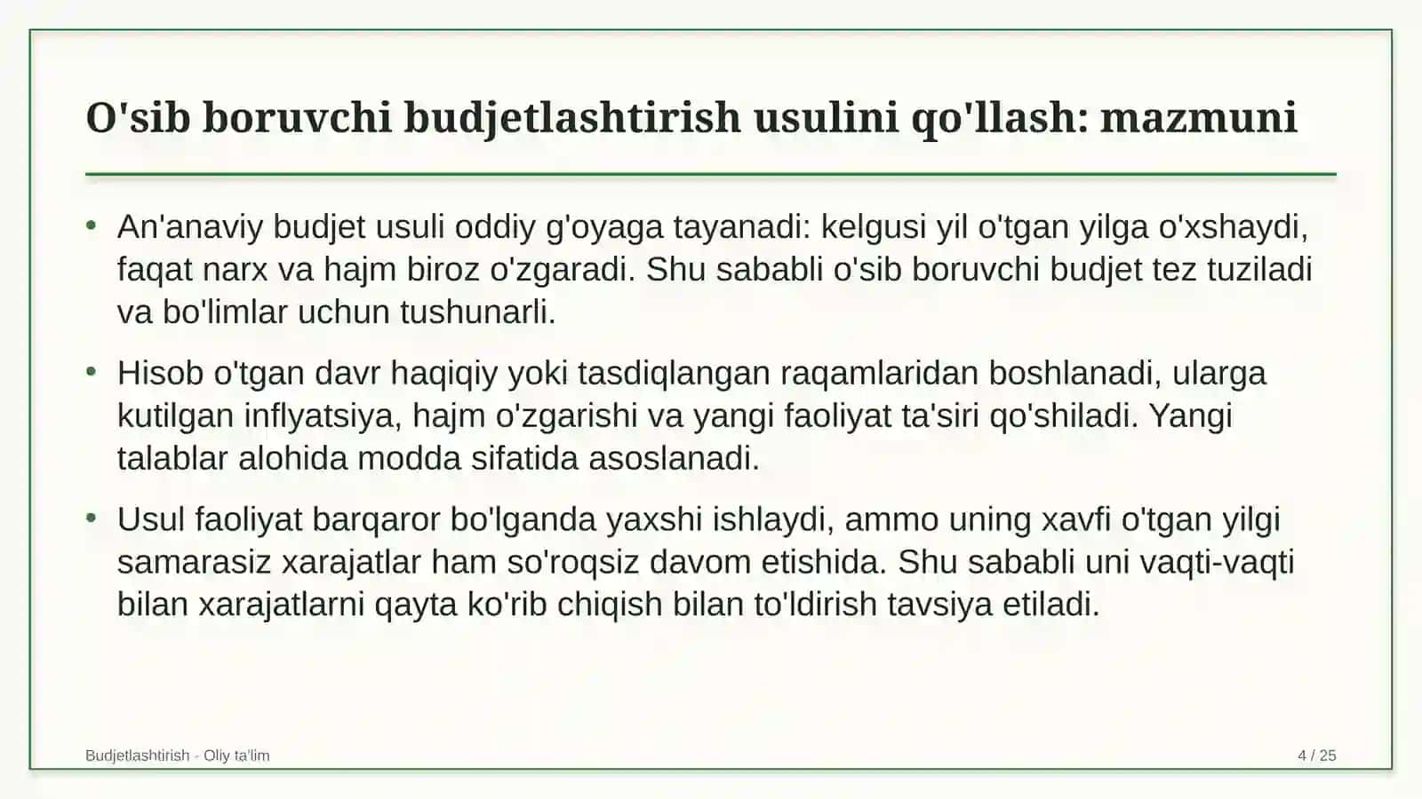 yuqori tezlikdagi temir yo'l qatnovida o'sib boruvchi budjetlashtirish usulini qo'llash 6170 4