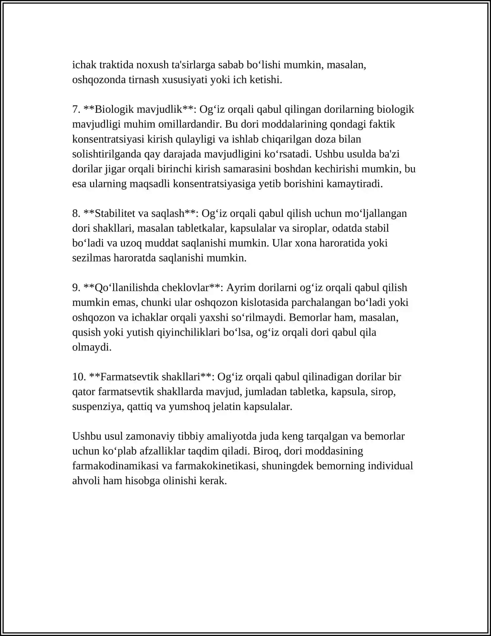 DORI MODDALARNI ORGANIZMGA YUBORISH USULLARI 4