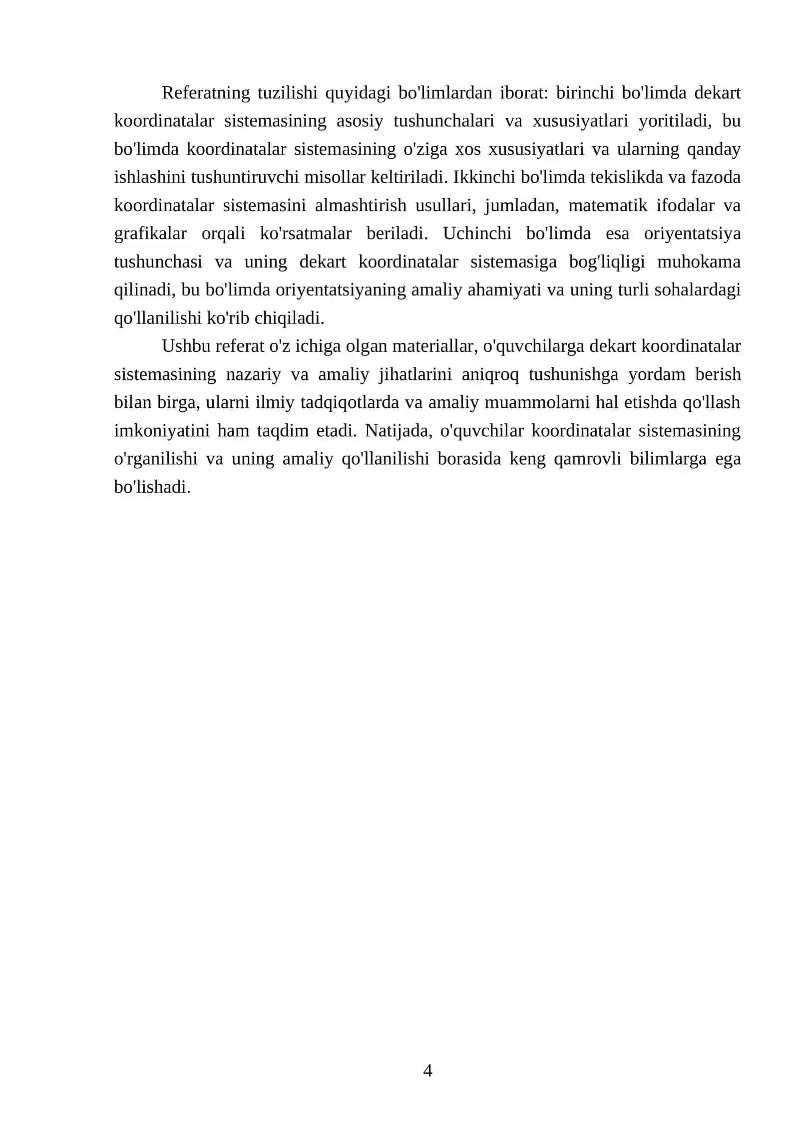 Tekislikda va fazoda dekart koordinatalar sistemasini almashtirish. Tekislikda va fazoda oriyentatsiya 4