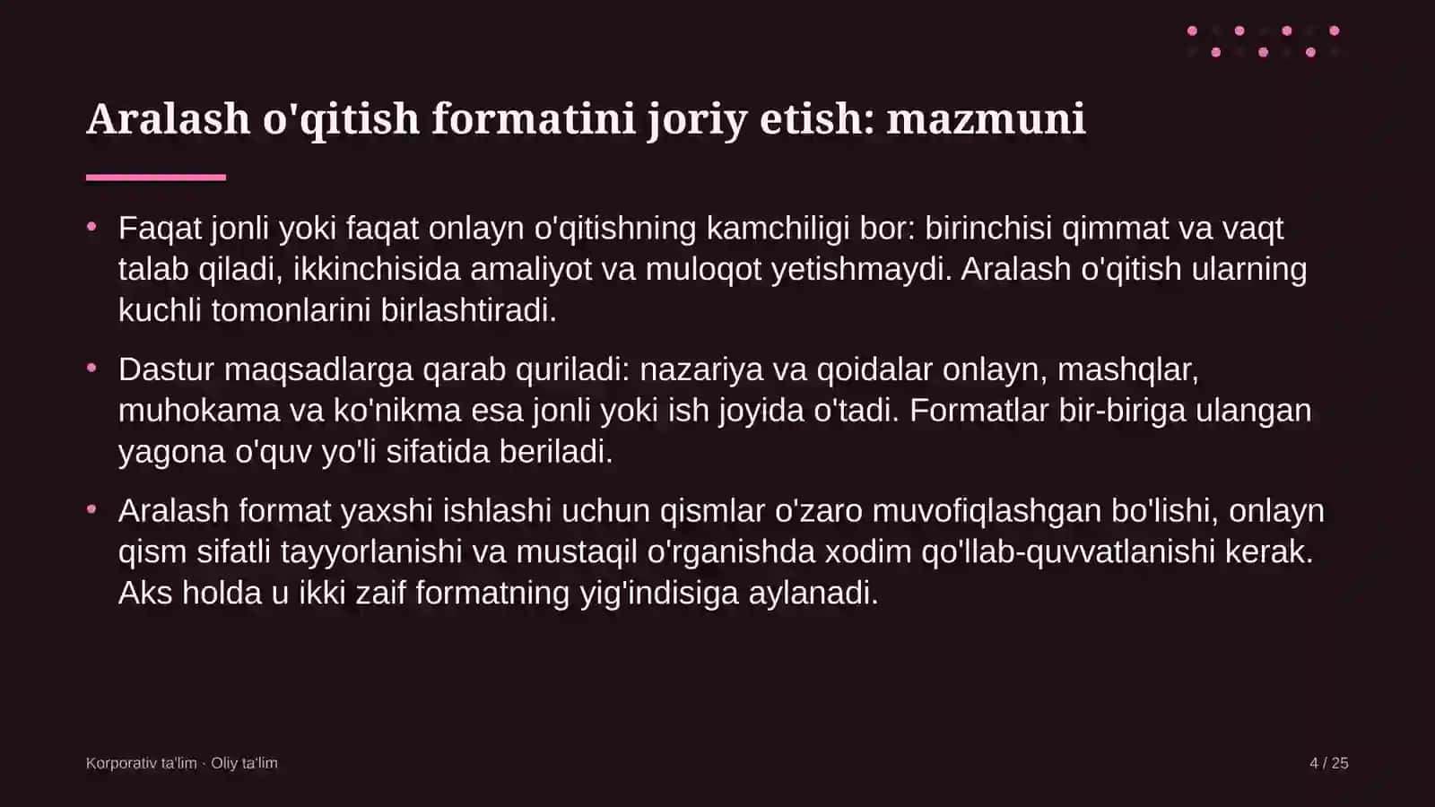 Sutchilik fermalarida aralash o'qitish formatini joriy etish 4