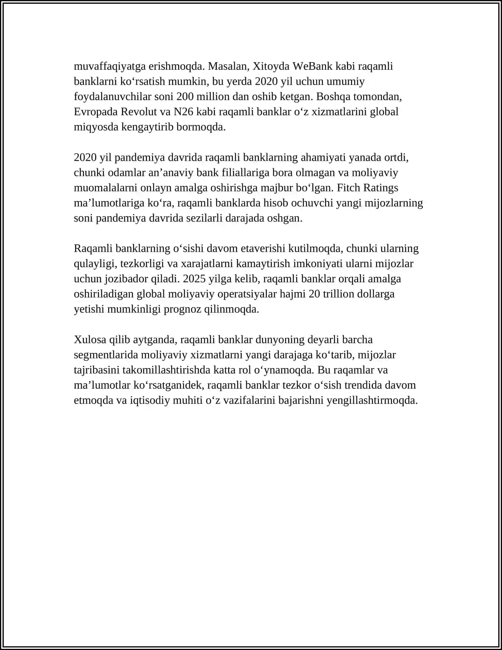 RAQAMLI BANKLAR VA BANK TIZIMI EVOLUTSOYASI REFERAT 4