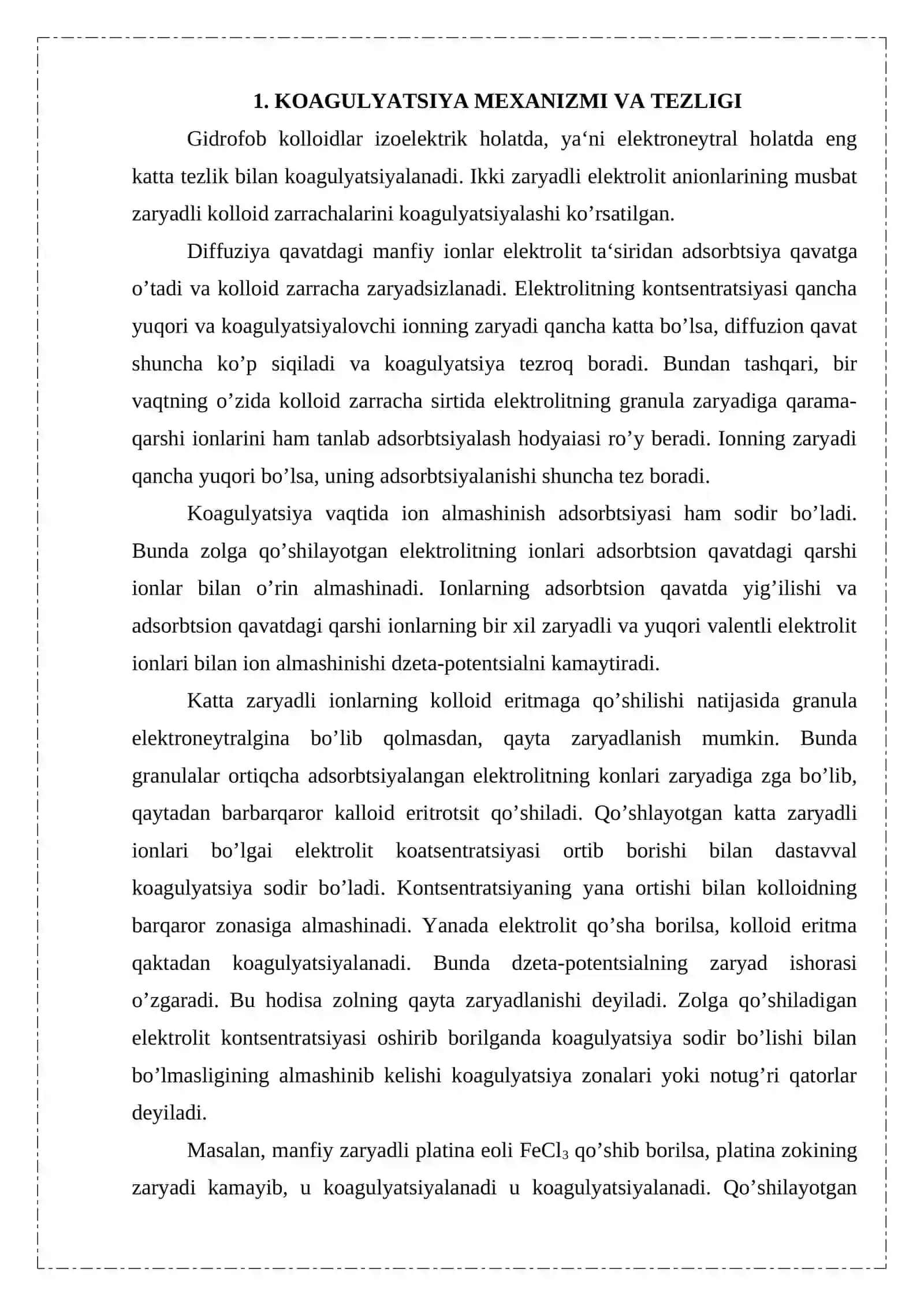 Koagulyatsiya jarayonini kimyo va oziq-ovqat sanoatlarida va atrof-muhit muhofazasida o'rni 4