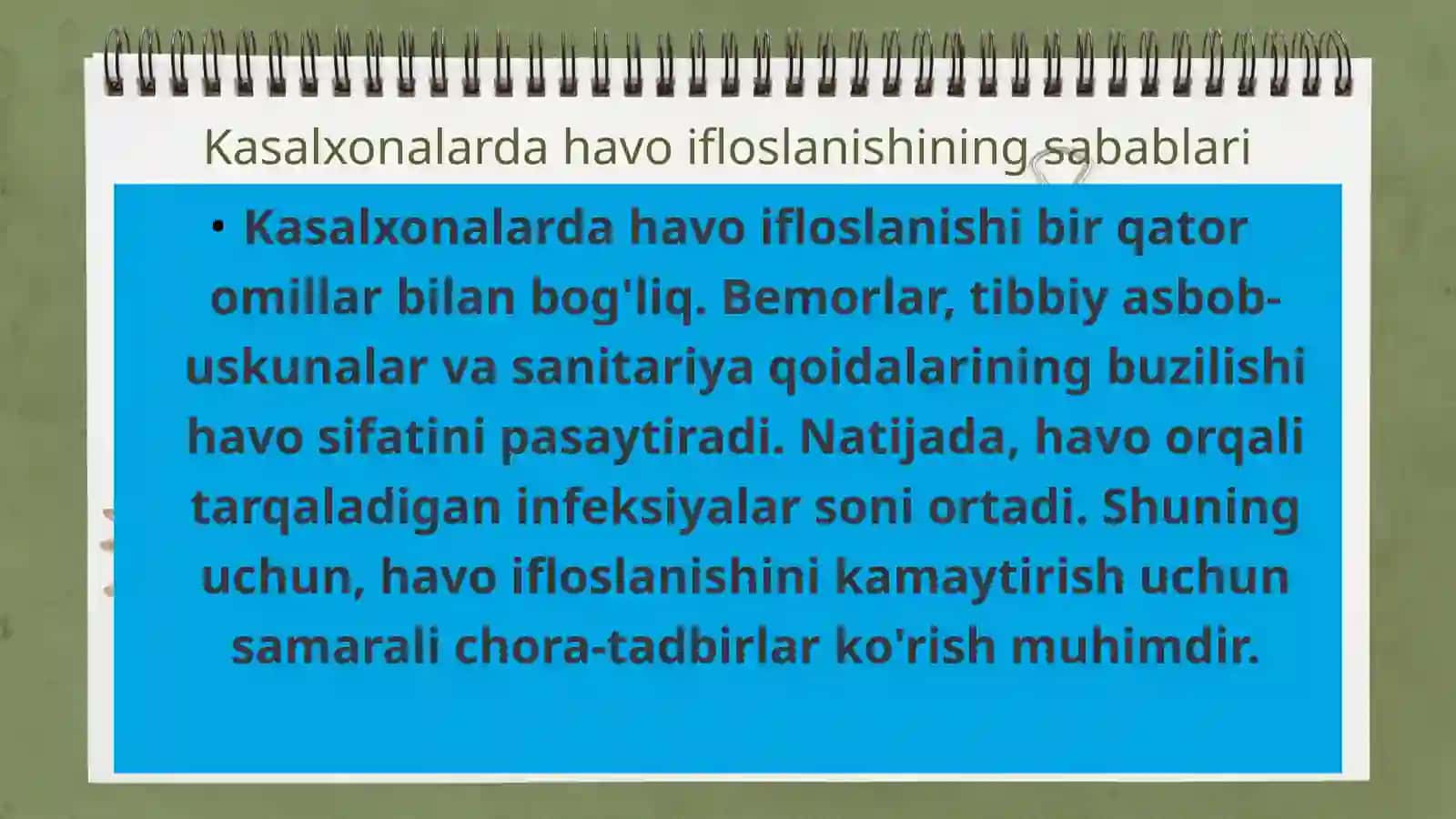 Kasalxona ichki infeksiyalarini kelib chiqishi uchun havo muhitining bakteriologik ifloslanganligining ahamiyati 4