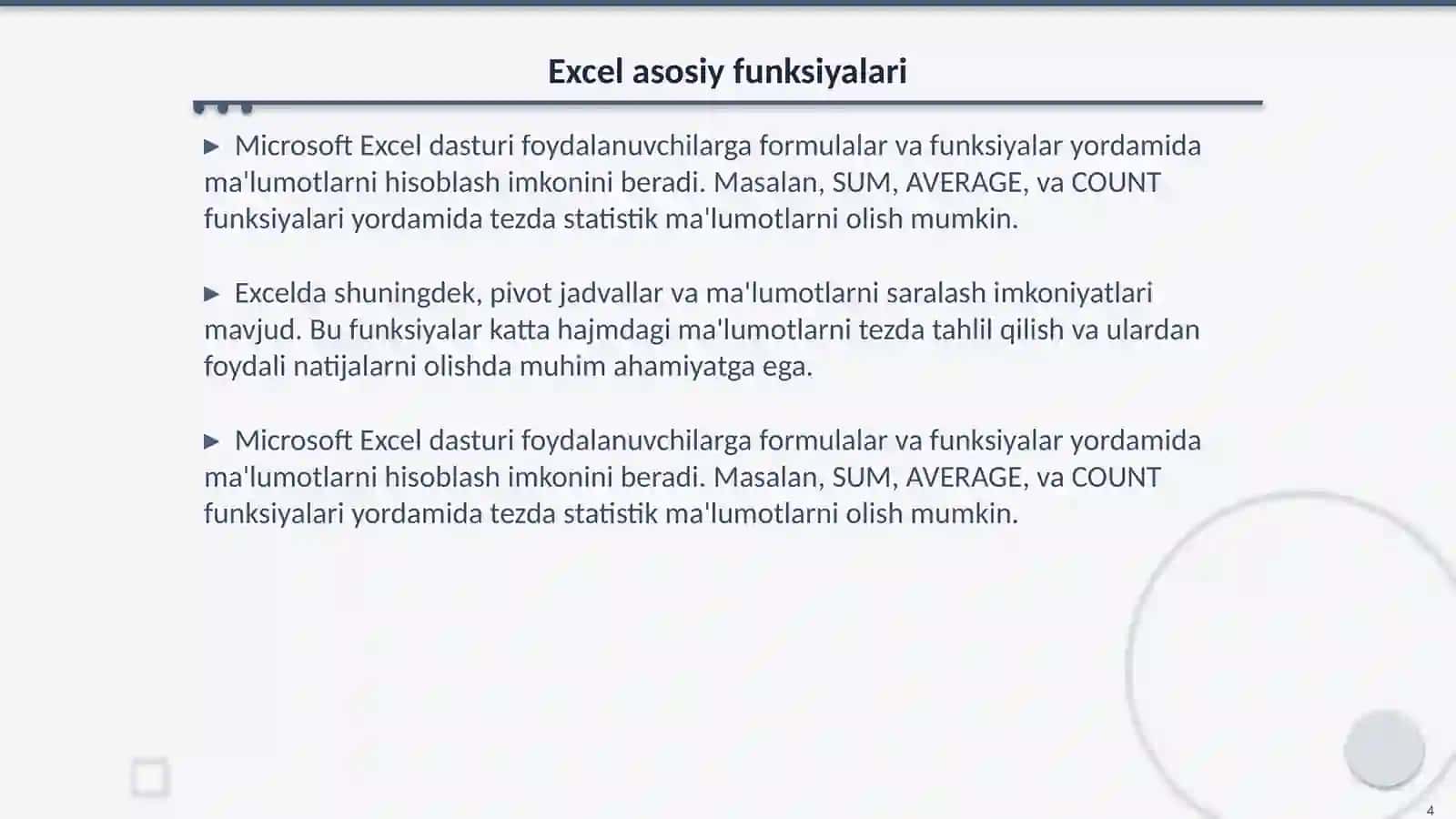 Microsoft Excel elektron jadval dasturi 4