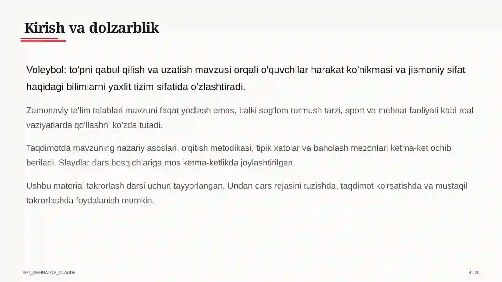 Voleybol: to'pni qabul qilish va uzatish (5-sinf) 4
