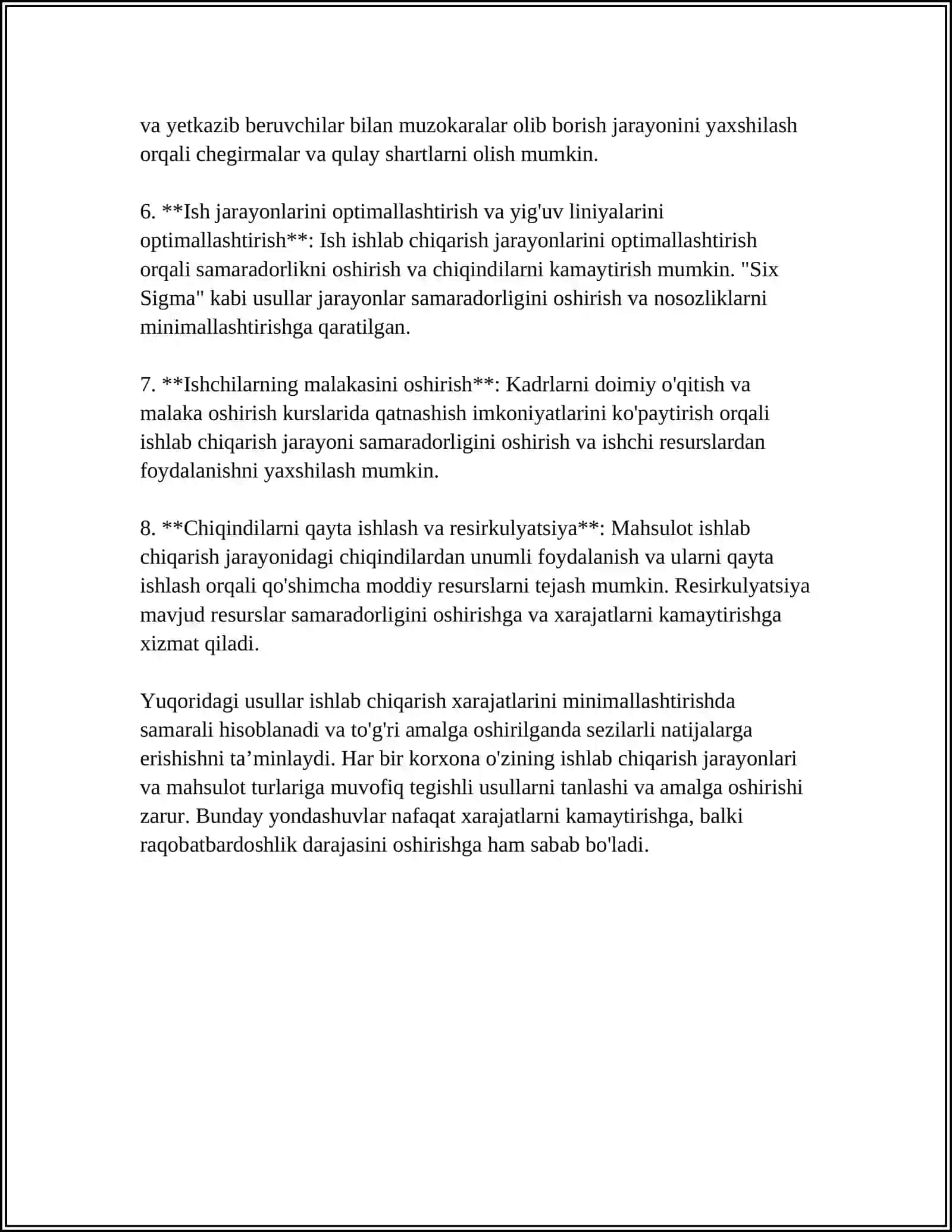 ISHLAB CHIQARISH XARAJATLARINI MINIMALLASHTIRISH SHARTLARI VA KORXONANING ZARARSIZ ISHLASH NUQTASINI HISOBLASH YOʻLLARI 4