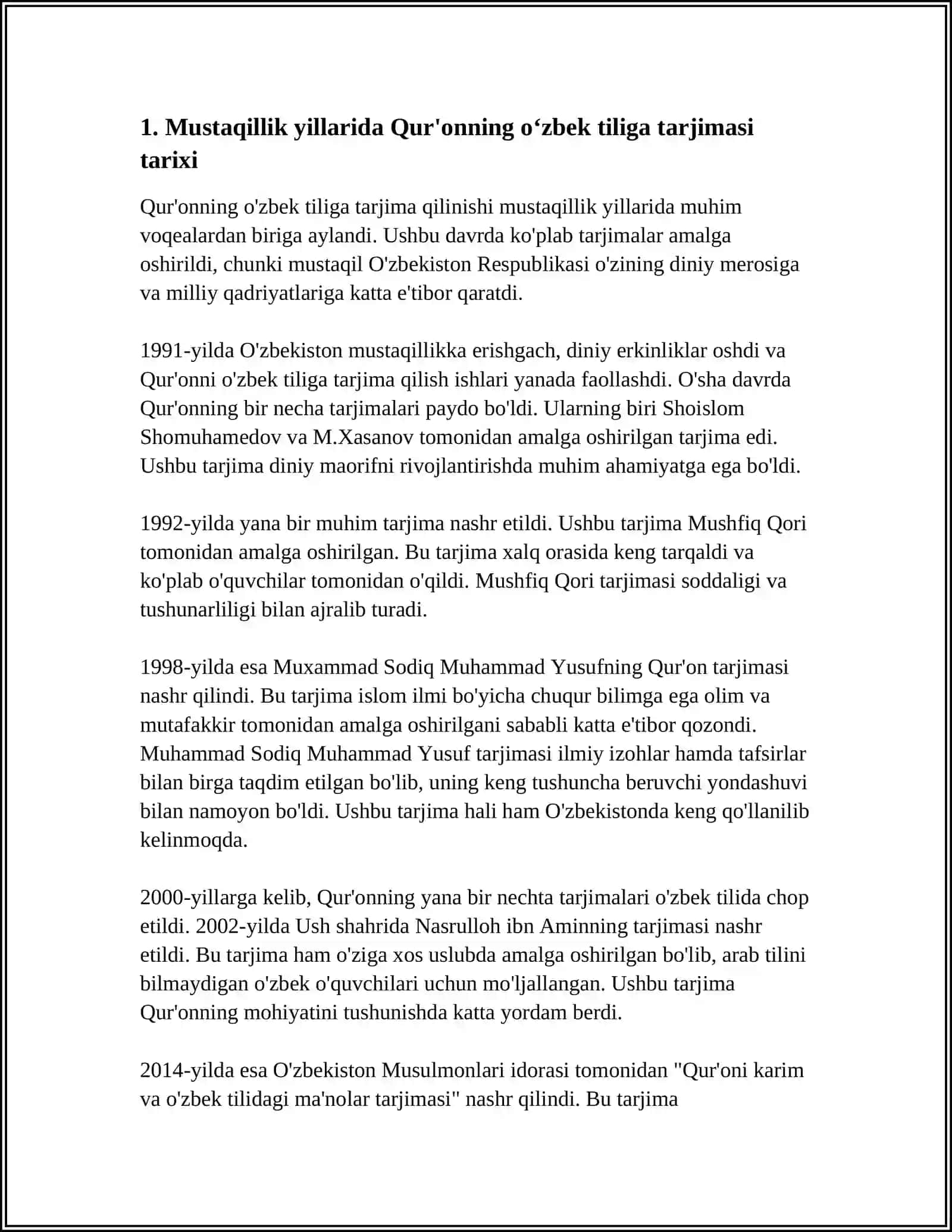 MUSTAQILLIK YILLARIDA QUR'ONNING OʻZBEK TILIGA TARJIMA QILINISHI VA TAVSIALARI HAQIDA TAQDIMOT TAYYORLASH 4