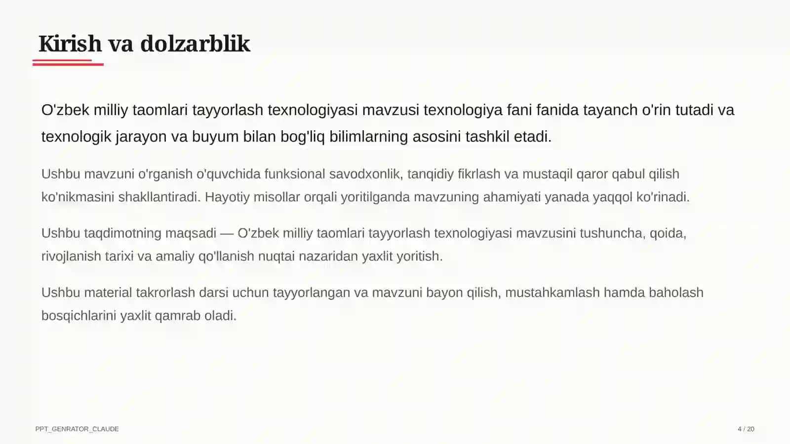 O'zbek milliy taomlari tayyorlash texnologiyasi (6-sinf) 4