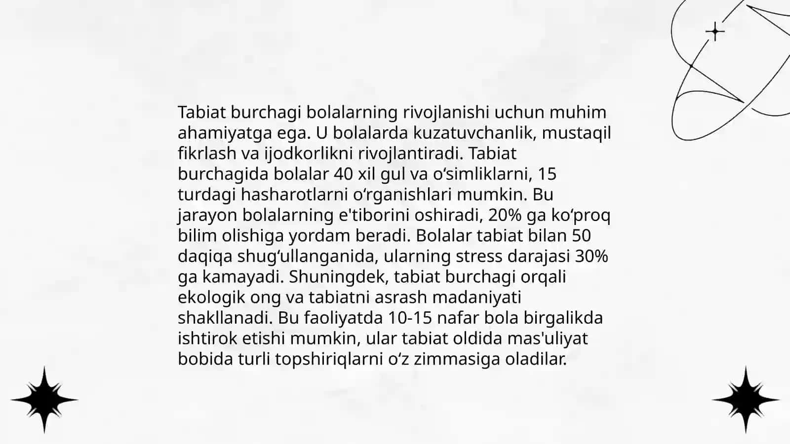 Tabiat burchagini tashkil etish mohiyati va unga qo'yiladigan talablar 4