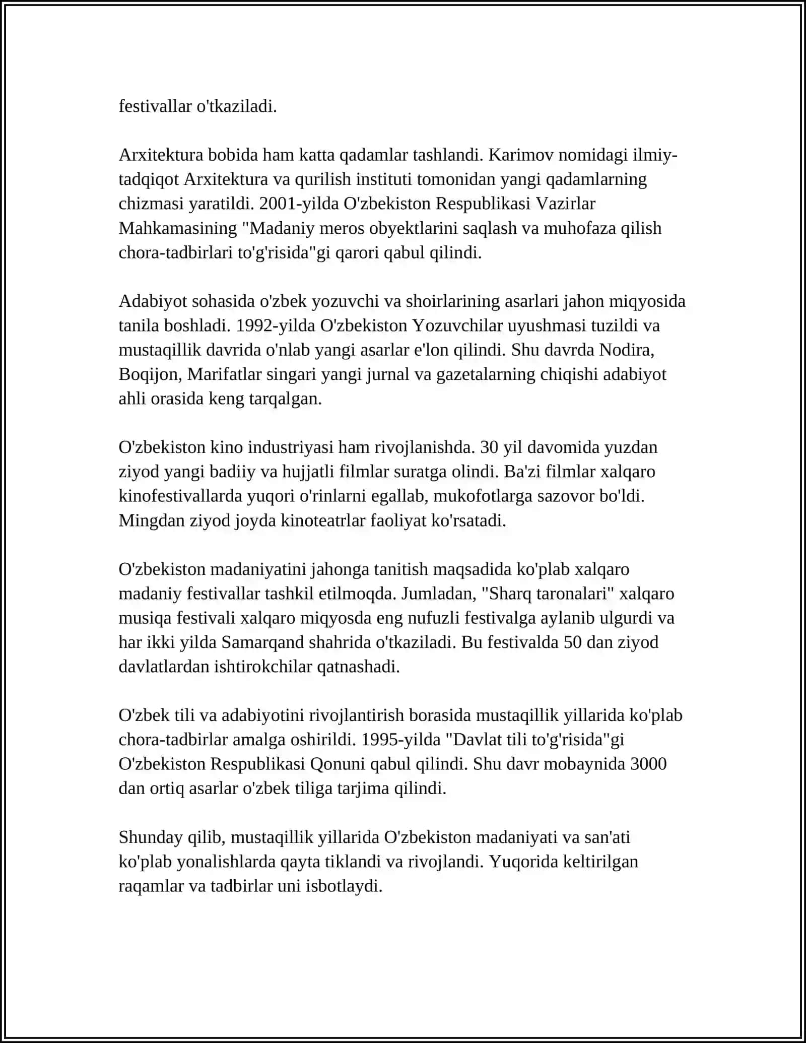MUSTAQILLIK YILLARIDA MADANIYAT VA SPORT SOHASINING RIVOJILANISHI 4