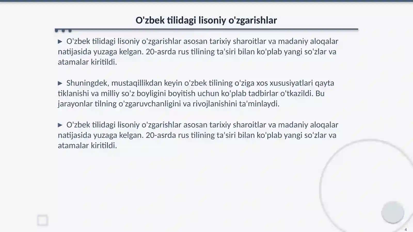 O'zbek tilining taraqqiyot bosqichlari 4