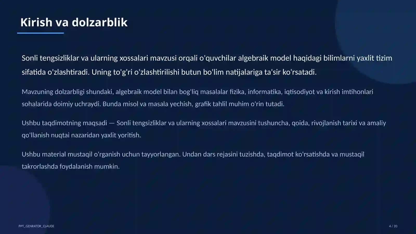 Sonli tengsizliklar va ularning xossalari (8-sinf) 4