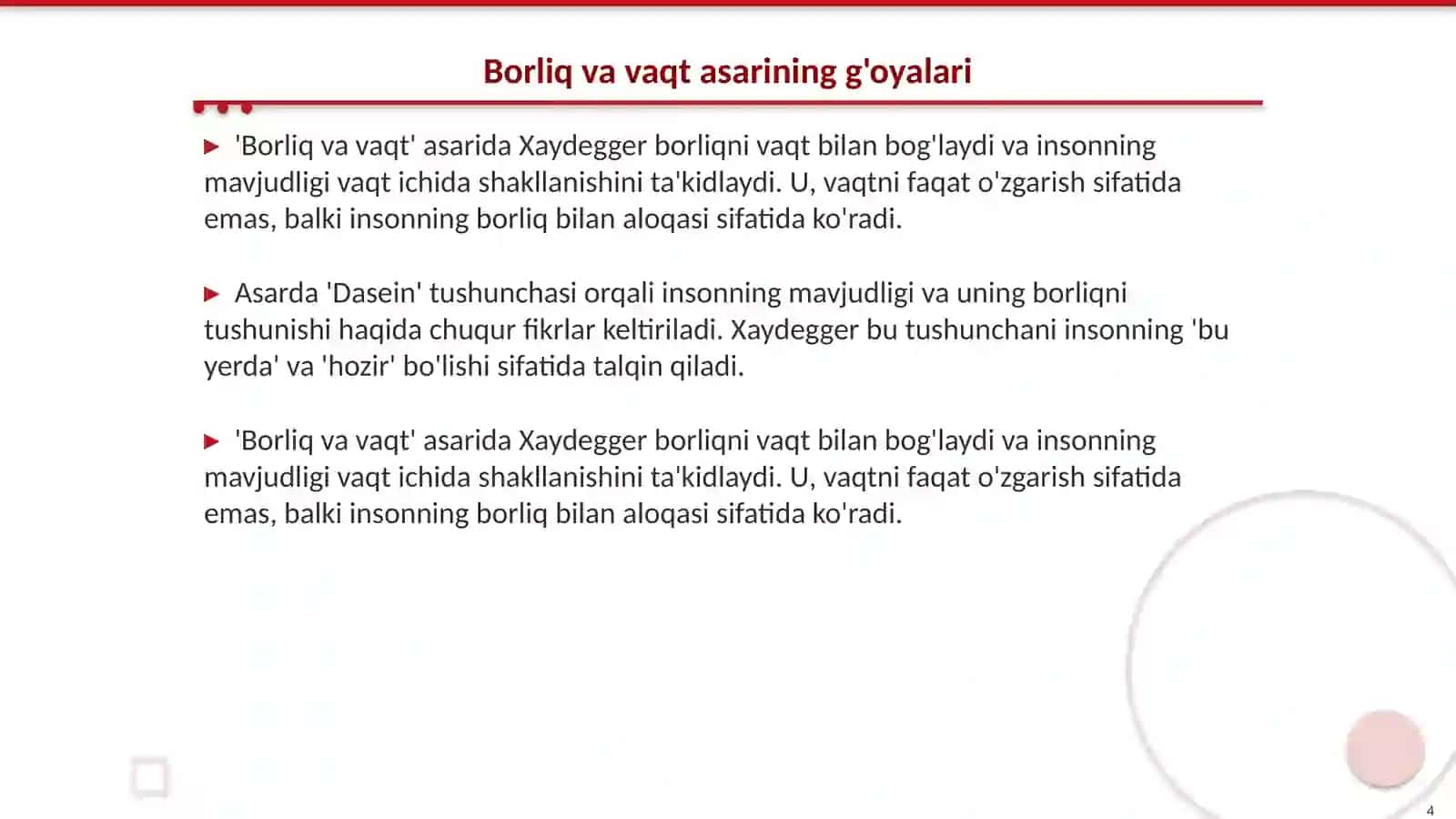 Noklassik ontologiyaning yoʻnalishlari va mohiyati (M.Xaydeggerning Borliq va vaqt asari asosida) 4