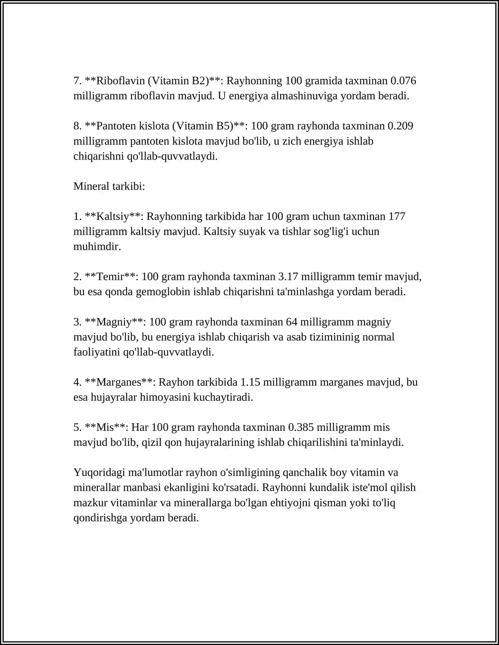 Rayhon o'simligining vitamin tarkibi 4