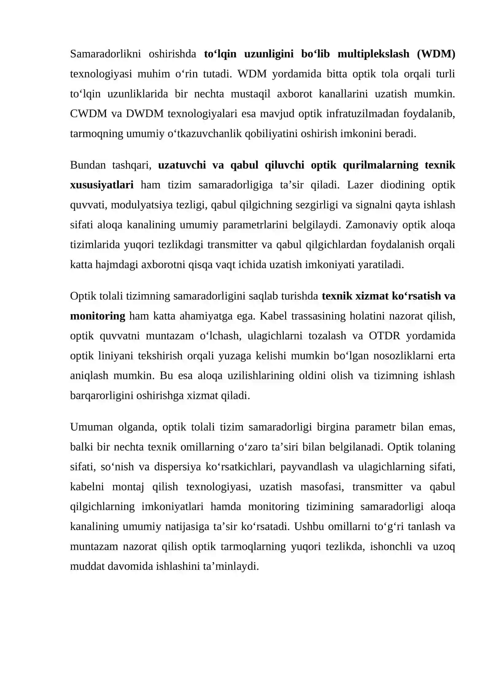 Optik tolali tizimlarning samaradorligini oshirish usullarini tahlil qilish. 4