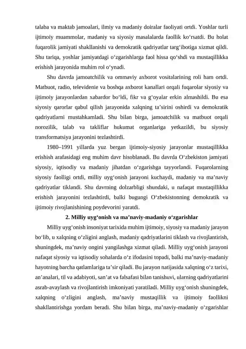 Mustaqillikka erishish arafasida O‘zbekistondagi ijtmoiy siyosiy jarayonlar 4