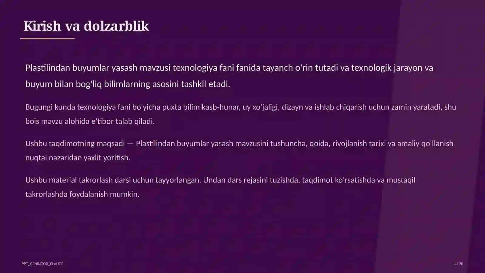 Plastilindan buyumlar yasash (1-sinf) 4