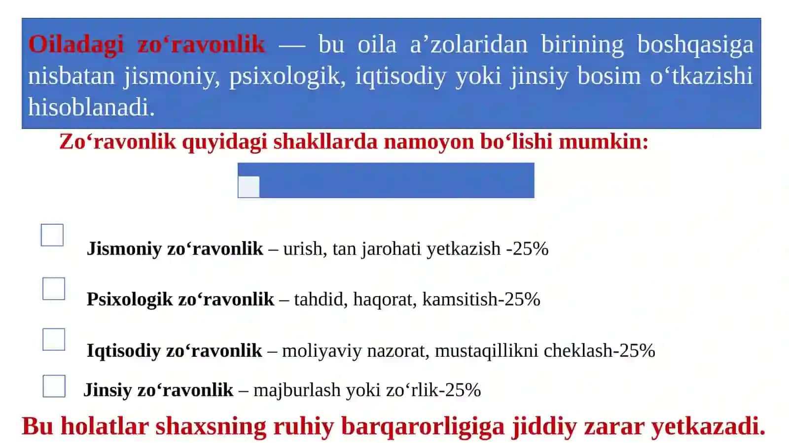 Oilada zo'ravonlikka uchragan shaxning psixologik diagnostikasi 4