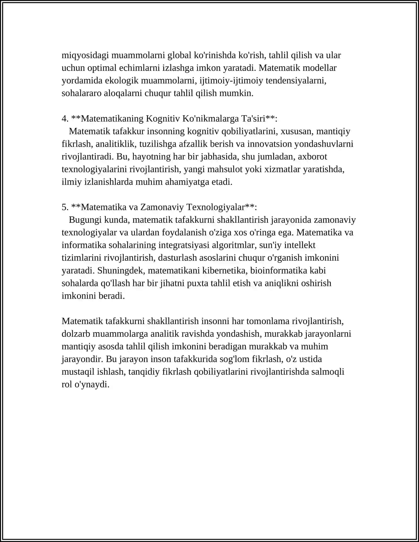 ELEMENTAR MATEMATIK TASAVVURLARNI RIVOJLANTIRISHGA OID ISHLARNI RIVOJLANTIRISH 4