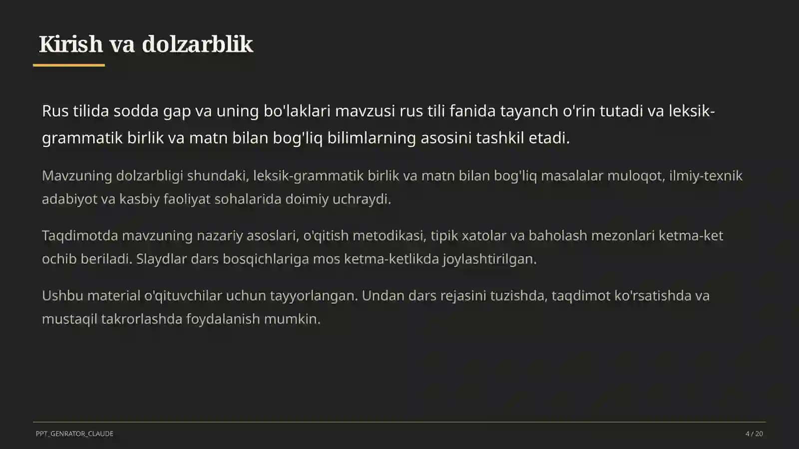 Rus tilida sodda gap va uning bo'laklari (8-sinf) 4