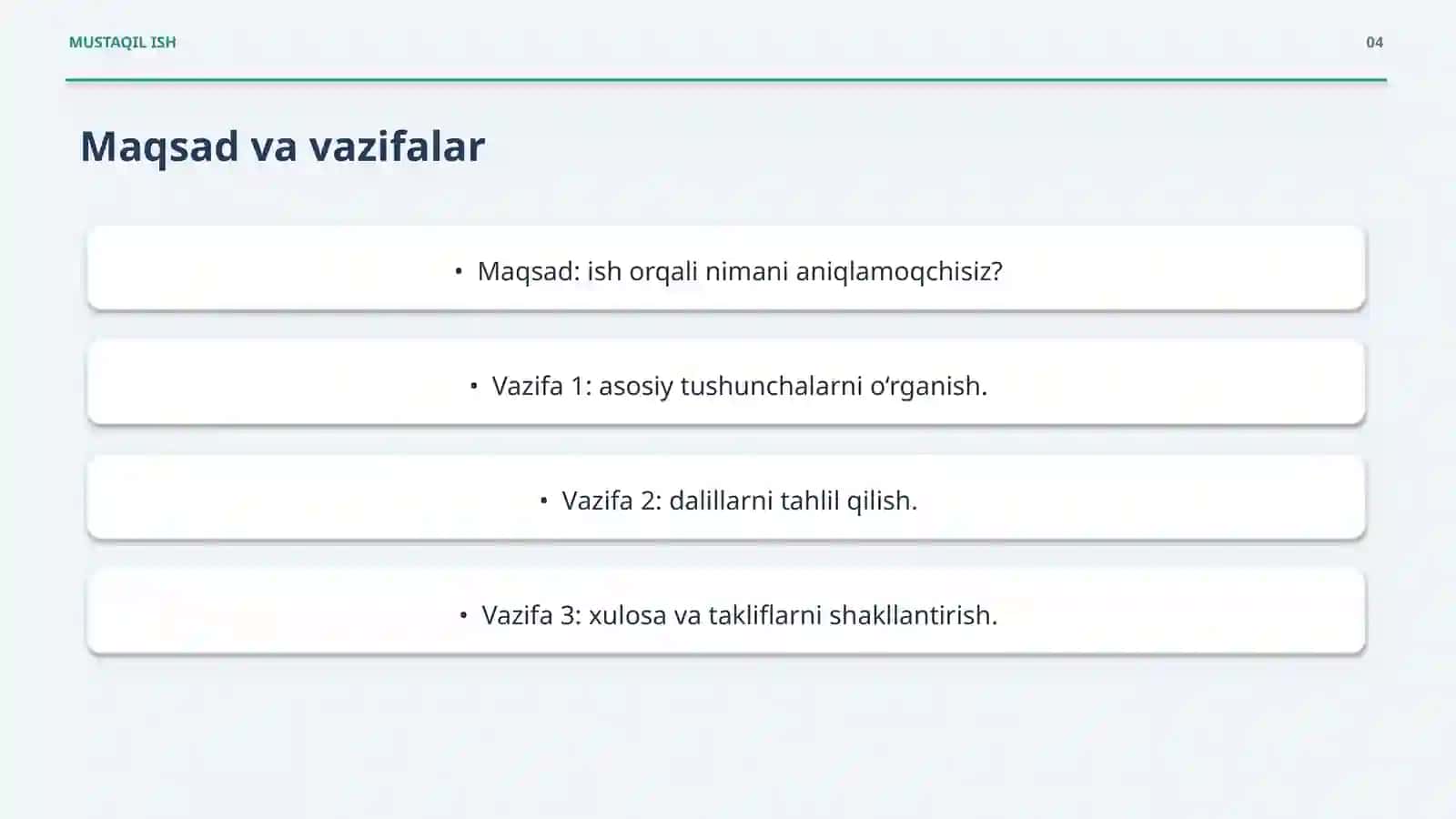 Talabalar uchun mustaqil ish va taqdimot to‘plami — PPTX 4