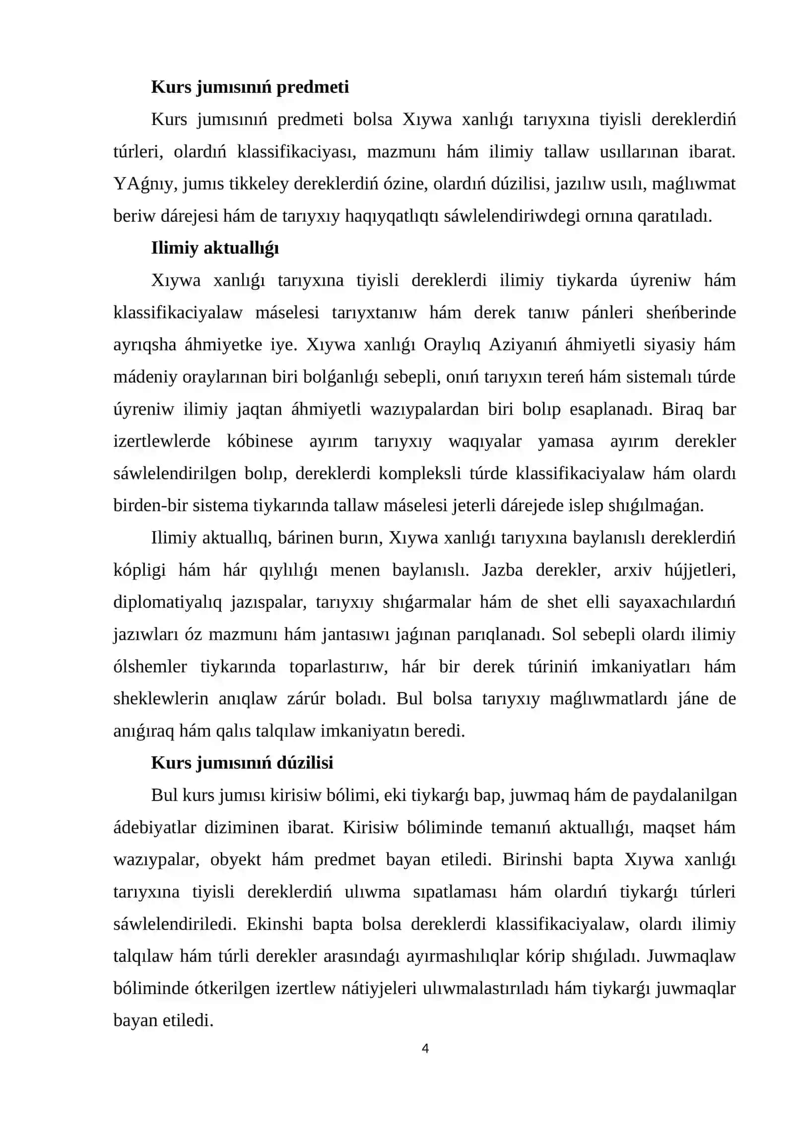 XIYWA XANLIǴI TARIYXINA TIYISLI DEREKLERDI KLASSIFIKACIYALAW HÁM ANALIZLEW 4