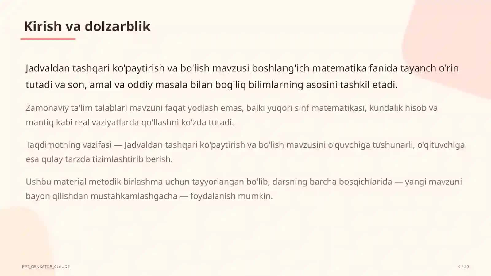 Jadvaldan tashqari ko'paytirish va bo'lish (3-sinf) 4