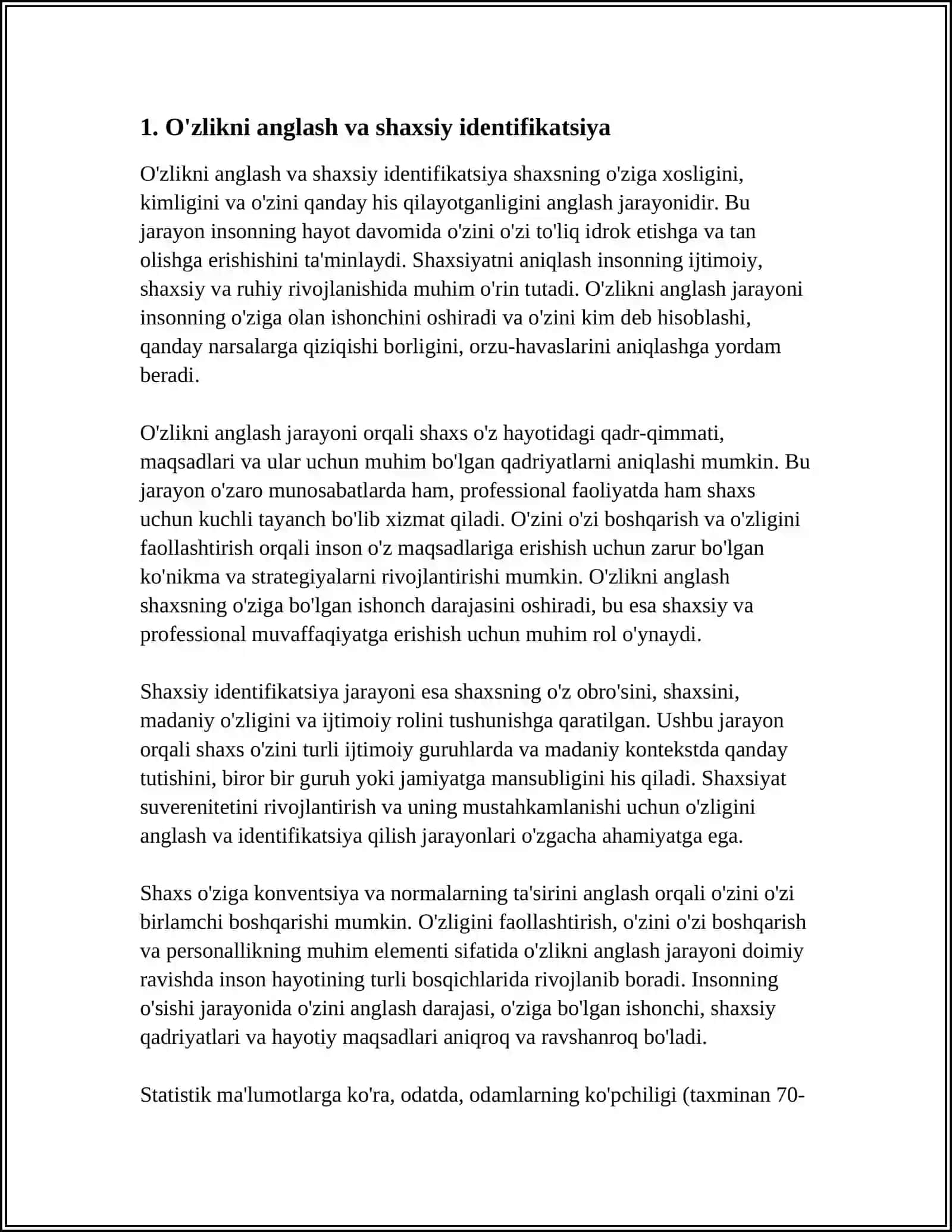 O'ZLIGINI FAOLLASHTIRISH, O'ZINI O'ZI BOSHQARISH VA PERSONALLIK 4