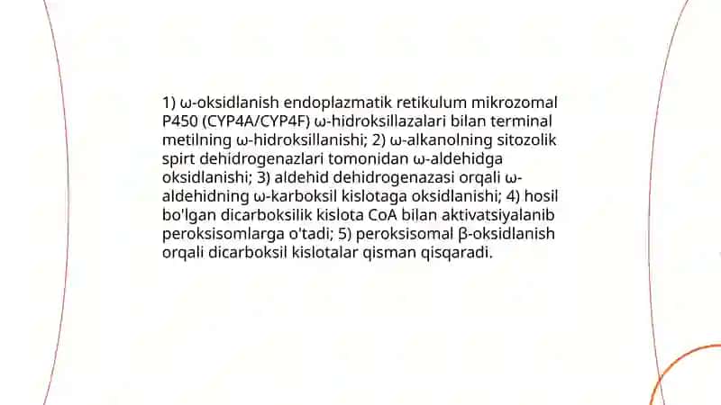 Yogʻ kislotalarini α-omega oksidlanishi, ahamiyati, buzilishlari 4