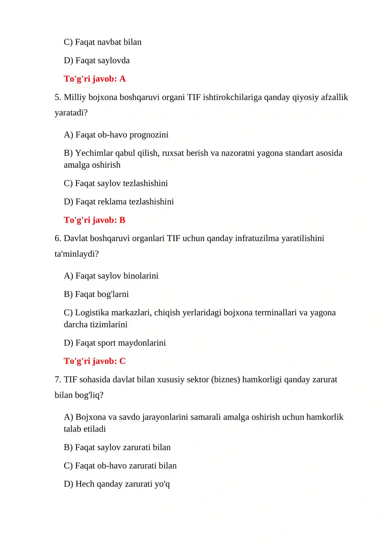 TIF BOJXONA TEST SAVOLLARI 4