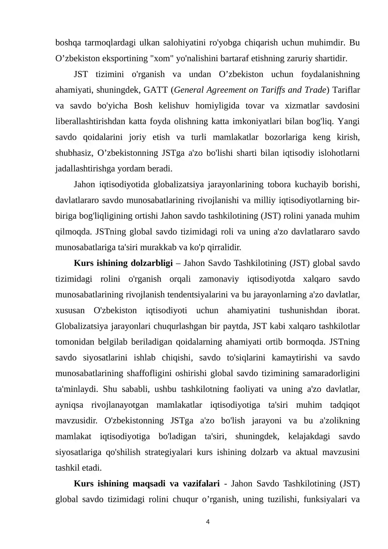 O'ZBEKISTON RESPUBLIKASINING BUTUN JAHON SAVDO TASHKILOTIGA A'ZO BO'LIB KIRISH MASALALARI 4