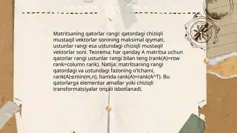Matritsaning rangi haqidagi teorema 4