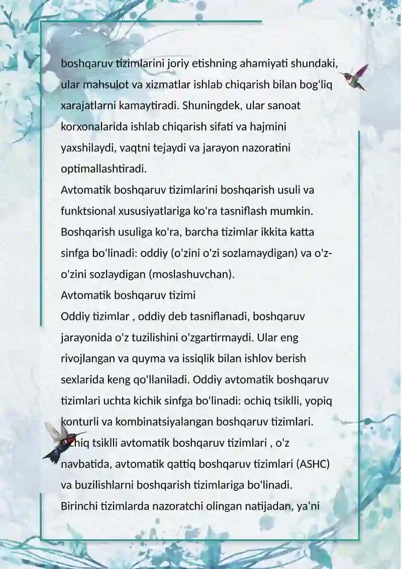 Avtomatik boshqaruv tizimlari 4