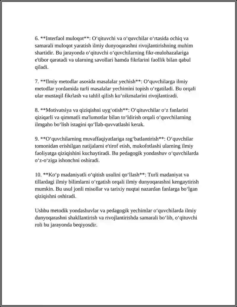 "Ilmiy dunyoqarash asoslarini o‘rgatishda o‘qituvchi metodikasi va yechimlar" 4