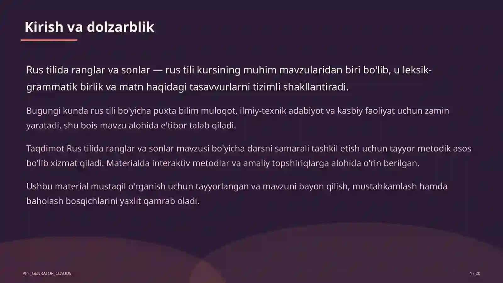 Rus tilida ranglar va sonlar (2-sinf) 4