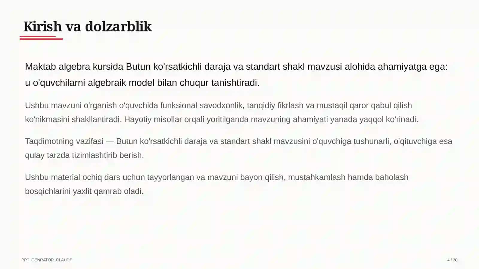 Butun ko'rsatkichli daraja va standart shakl (8-sinf) 4