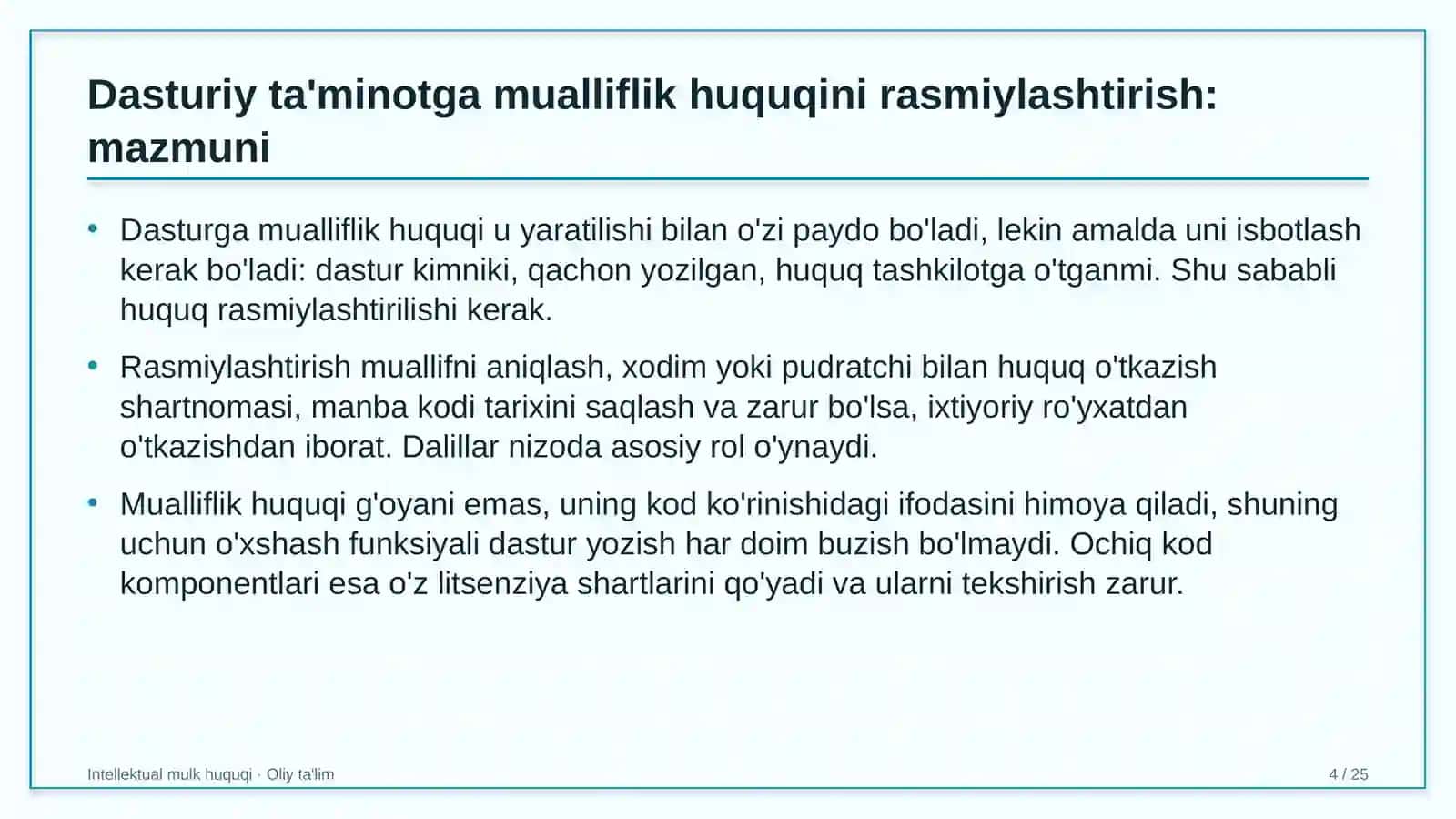 Akademik litseylarda dasturiy ta'minotga mualliflik huquqini rasmiylashtirish 4