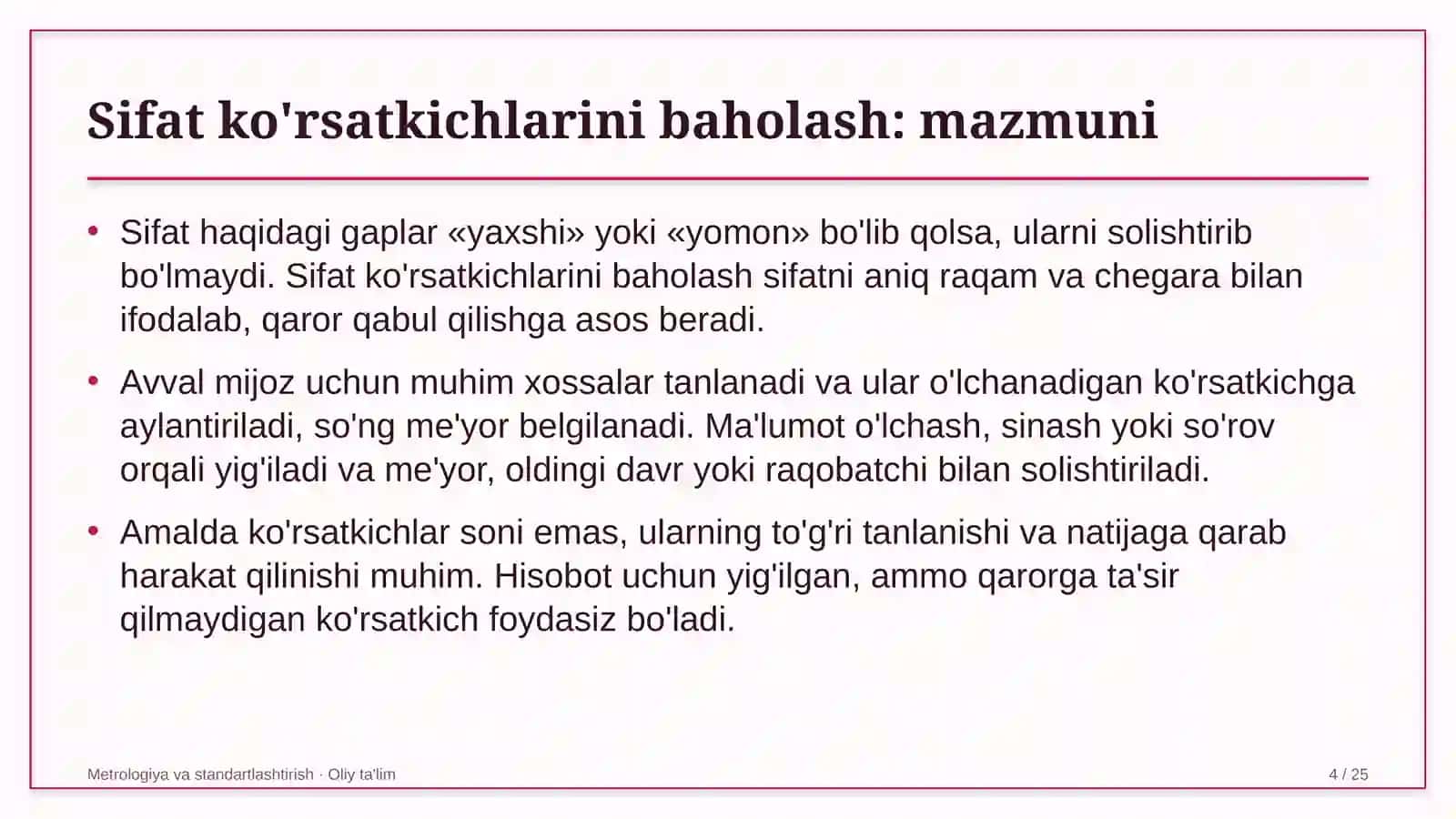 Bojxona organlarida sifat ko'rsatkichlarini baholash 4