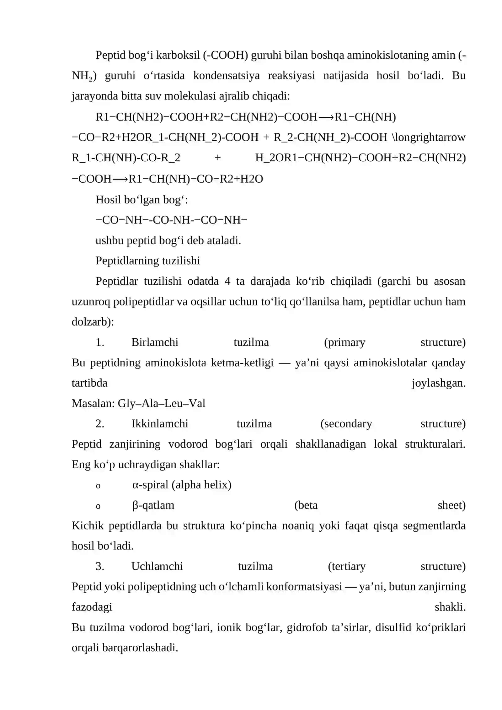 BIOPOLIMERLAR. PEPTIDLAR 4