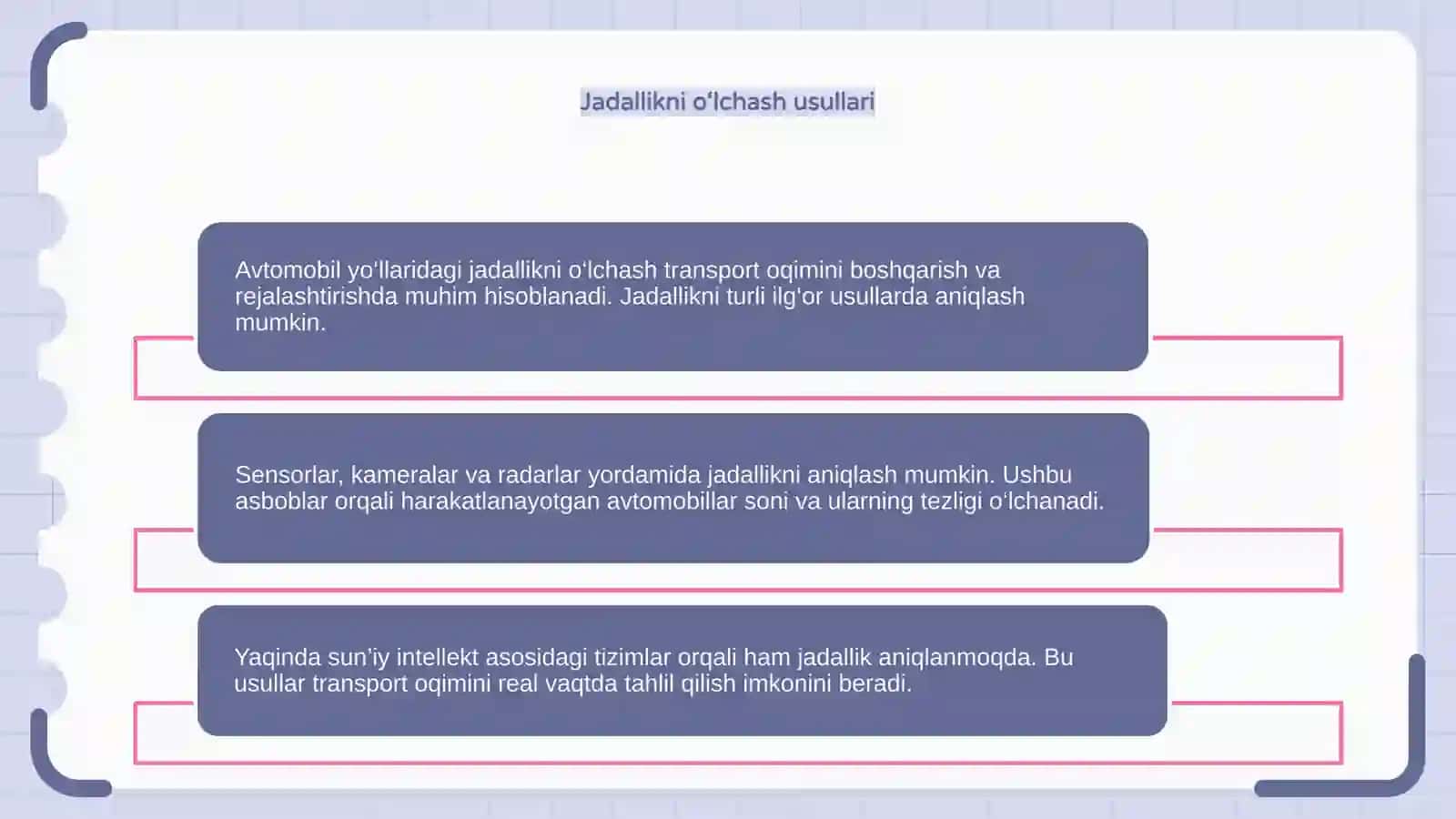 Avtomobil yo‘l jadalligini hisoblovchi qurilmalarni o‘rganish va tahlil qilish 4