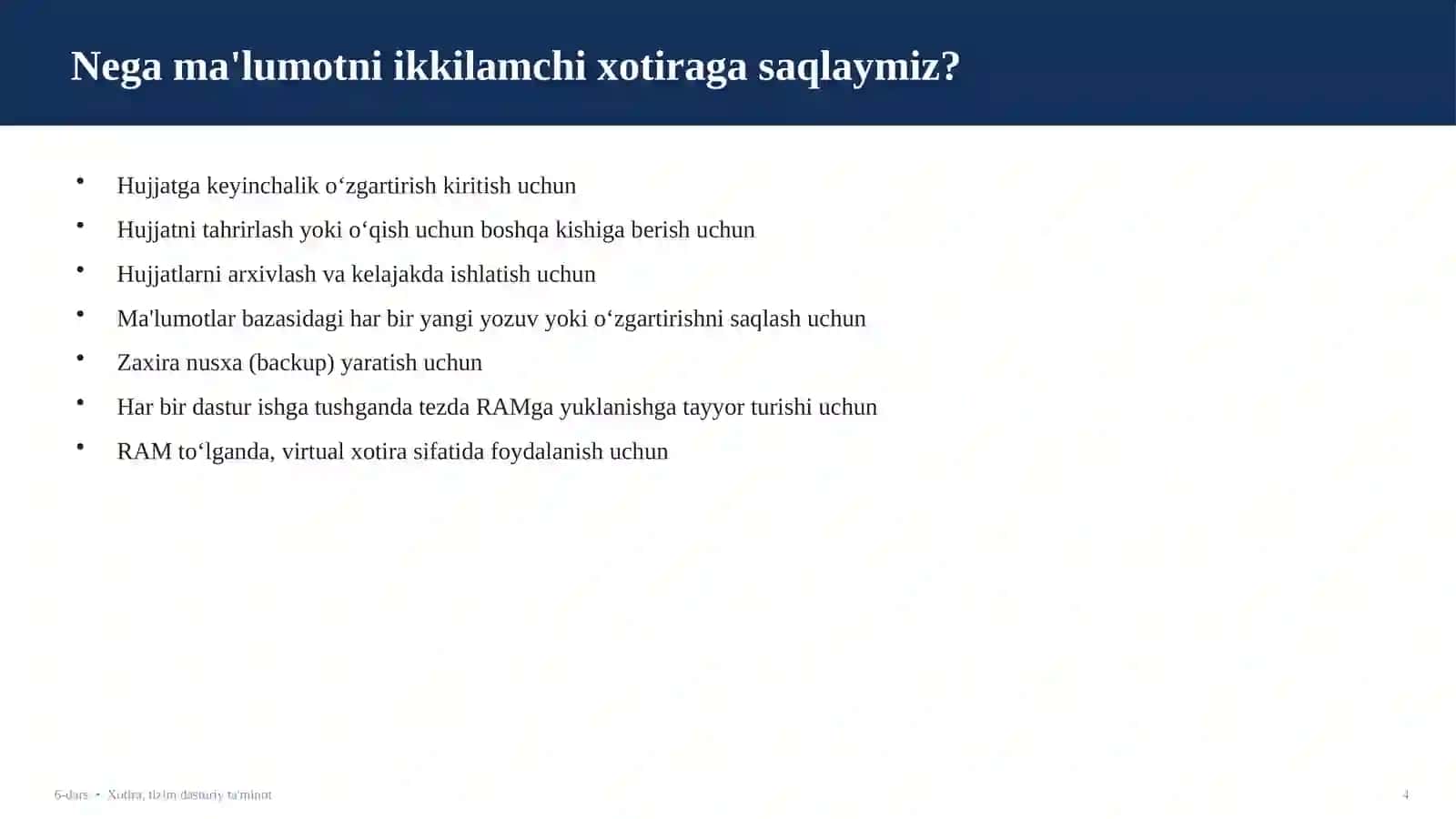 Xotira qurilmalari. Tizimli dasturiy ta'minot. Drayverlar 4