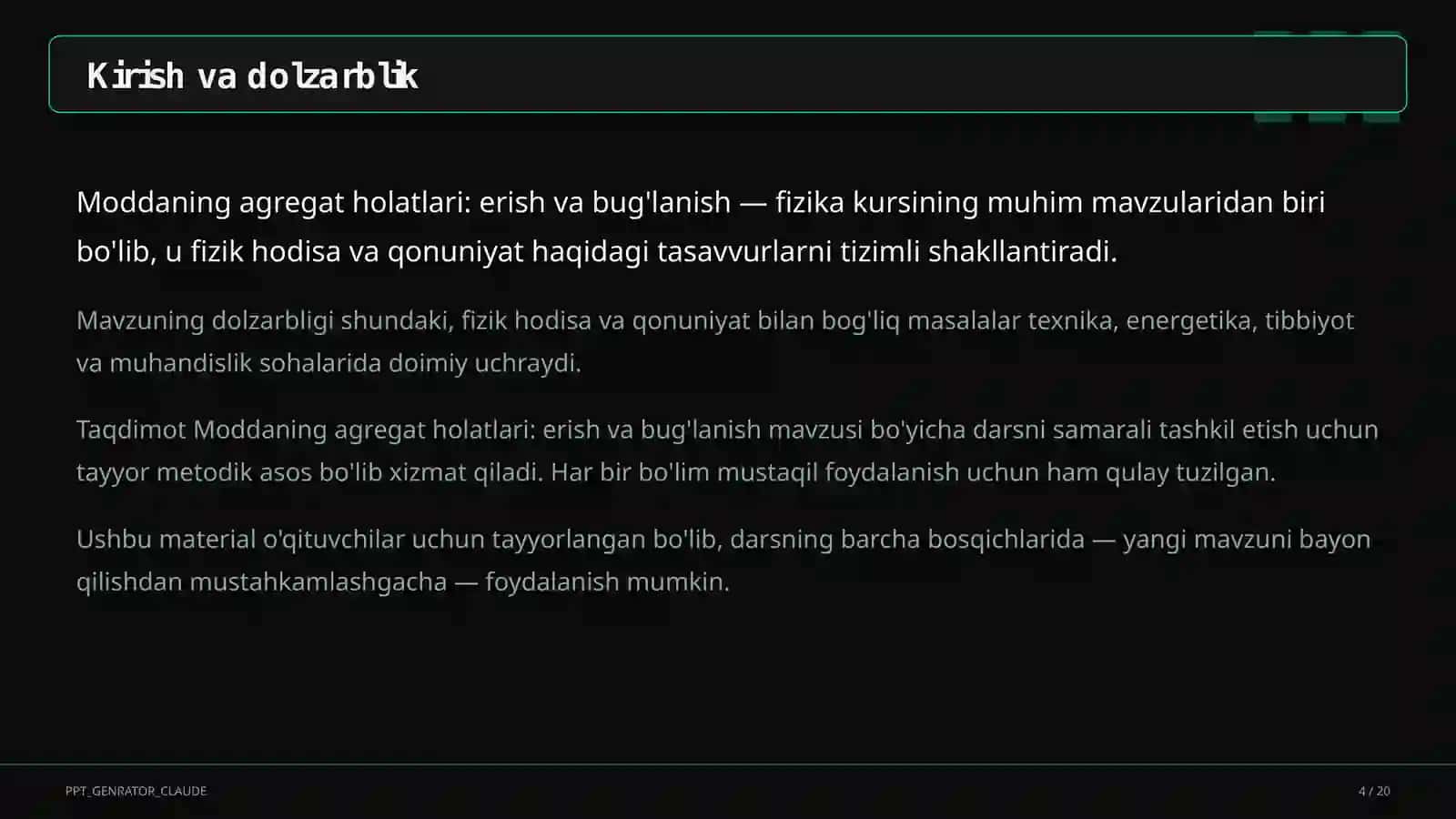 Moddaning agregat holatlari: erish va bug'lanish (8-sinf) 4