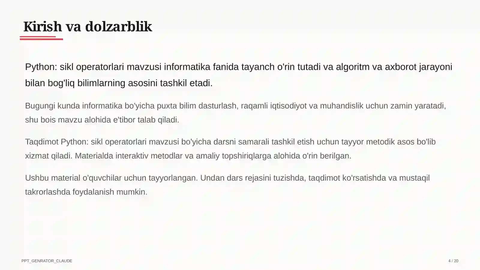 Python: sikl operatorlari (8-sinf) 4