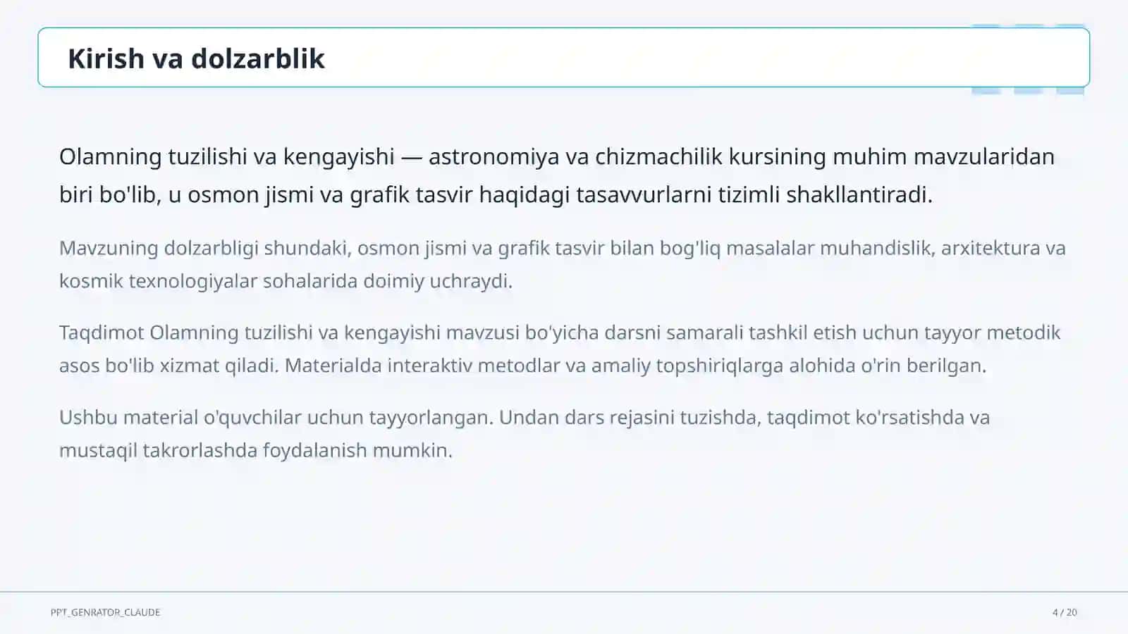 Olamning tuzilishi va kengayishi (11-sinf) 4
